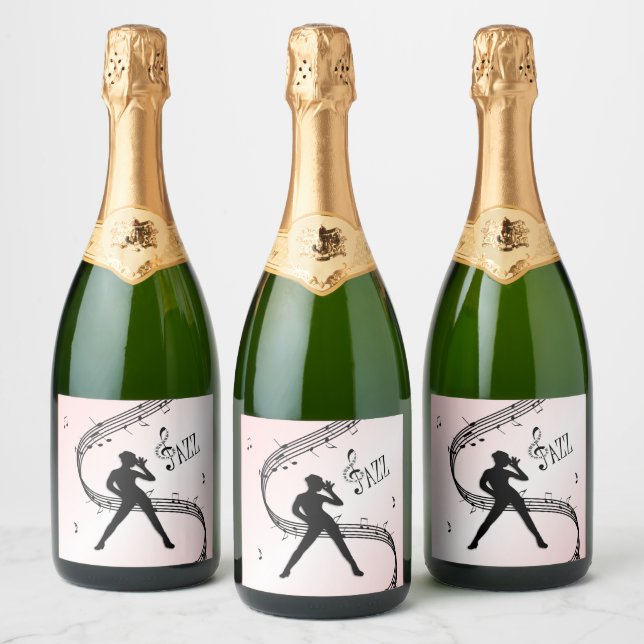 Jazz Dance Pink Music Sparkling Wine Label (Bottles)