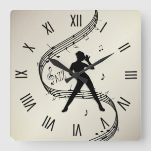 Jazz Dance Roman Numerals Golden Square Wall Clock