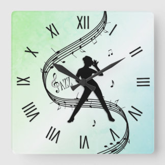 Jazz Dance Roman Numerals Green Square Wall Clock