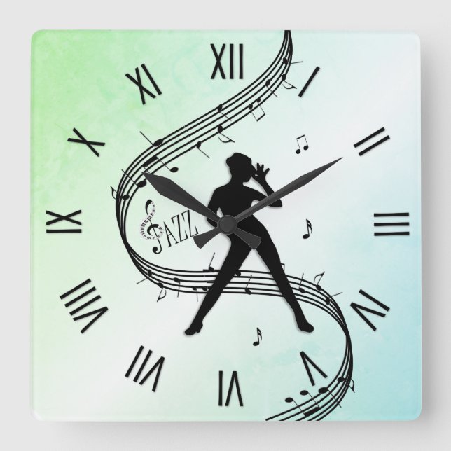 Jazz Dance Roman Numerals Green Square Wall Clock (Front)