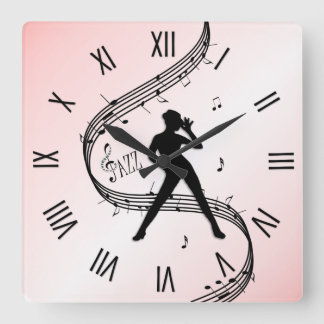 Jazz Dance Roman Numerals Pink Square Wall Clock