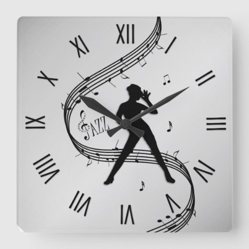Jazz Dance Roman Numerals Silver Square Wall Clock