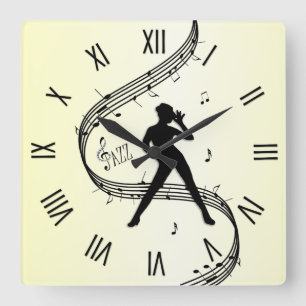 Jazz Dance Roman Numerals Yellow Square Wall Clock