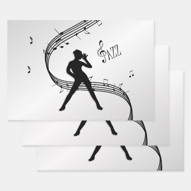Jazz Dance Silver Music Wrapping Paper Sheets (Set)