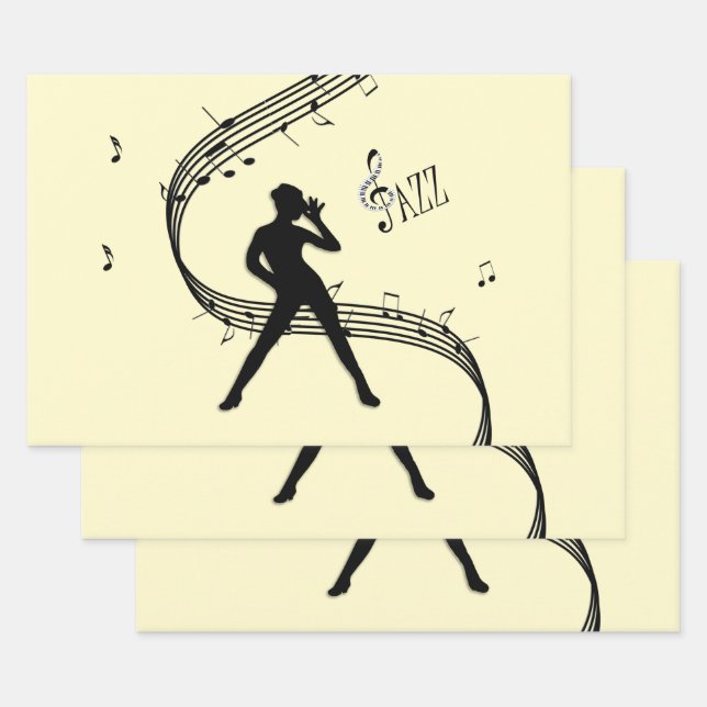Jazz Dance Yellow Music Wrapping Paper Sheets (Set)