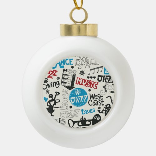 Jazz Doodle Eclectic Music Mix Ceramic Ball Christmas Ornament