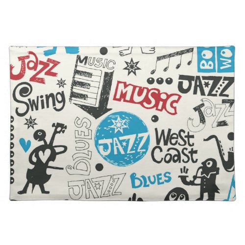 Jazz Doodle Eclectic Music Mix Cloth Placemat