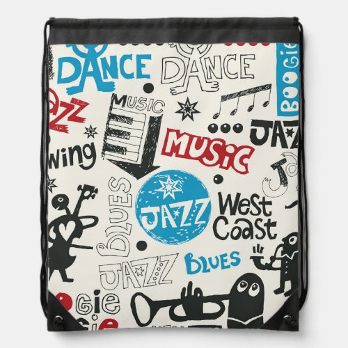 Jazz Doodle Eclectic Music Mix Drawstring Bag
