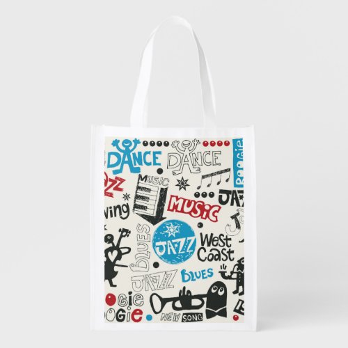 Jazz Doodle Eclectic Music Mix Grocery Bag