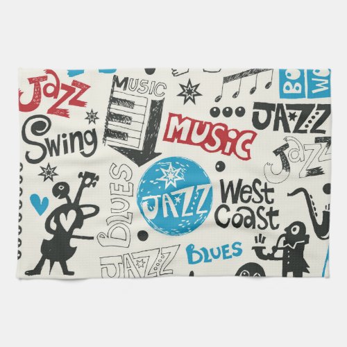 Jazz Doodle Eclectic Music Mix Kitchen Towel