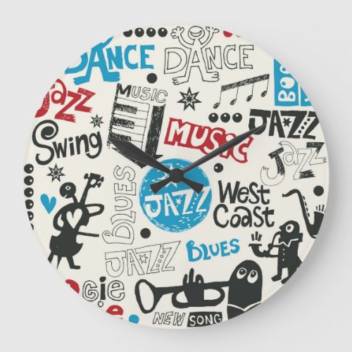 Jazz Doodle Eclectic Music Mix Large Clock