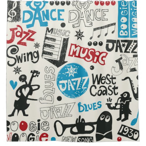 Jazz Doodle Eclectic Music Mix Shower Curtain