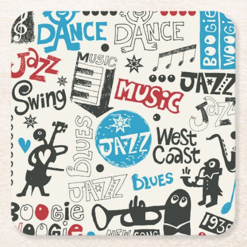 Jazz Doodle Eclectic Music Mix Square Paper Coaster