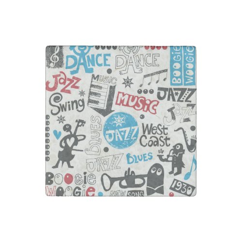Jazz Doodle Eclectic Music Mix Stone Magnet
