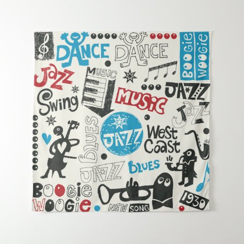 Jazz Doodle Eclectic Music Mix Tapestry