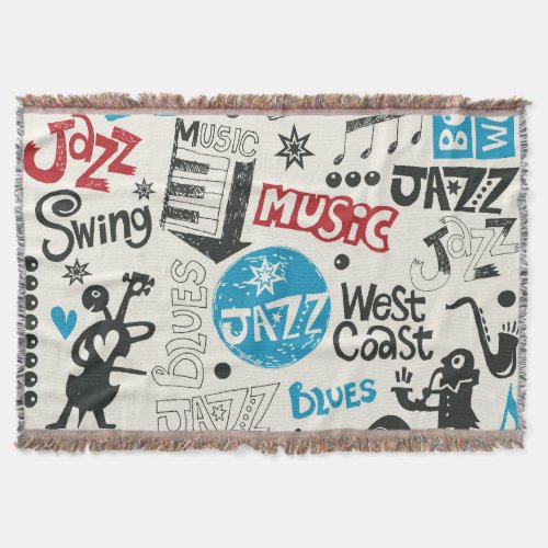 Jazz Doodle Eclectic Music Mix Throw Blanket