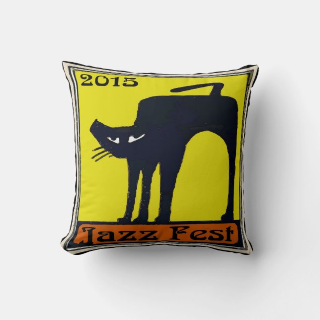 Jazz Fest Chat Noir 2015 Black Cat Throw Pillow (Front)
