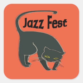 Jazz Fest Chat Noir  Red 2015 Square Sticker by figstreetstudio at Zazzle