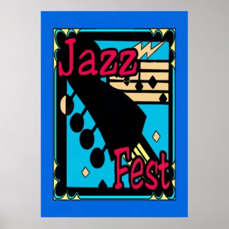 Jazz Fest Guitar in Blue Poster