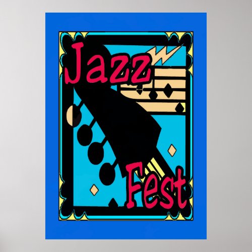 Jazz Fest Guitar in Blue Poster