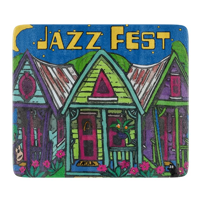 Jazz Fest Houses Art Cutting Board (Front)
