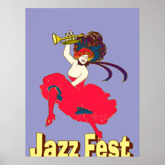 Jazz Fest Lady With Horn Poster
