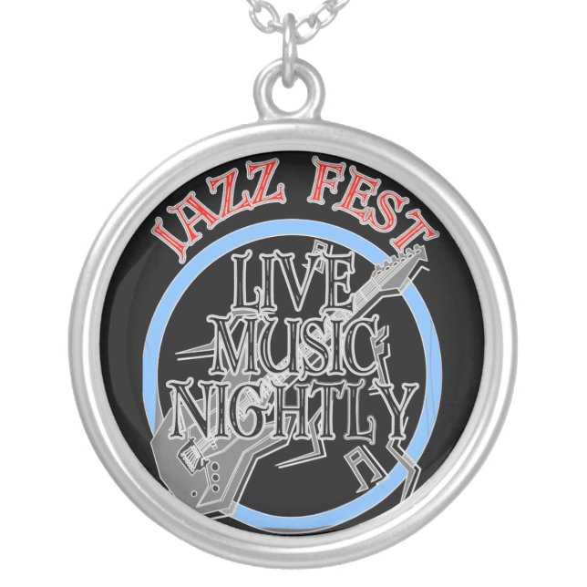 Jazz fest Live Music Black Silver Plated Necklace (Front)