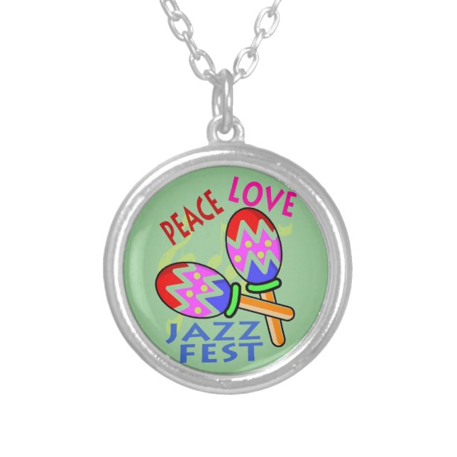 Jazz Fest Peace Love Silver Plated Necklace (Front)