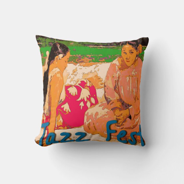 Jazz fest Women on Blanket Throw Pillow (Front)