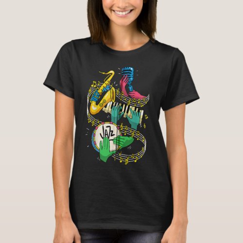 Jazz Hands Saxophone Player Music Lover Singer Zip T_Shirt