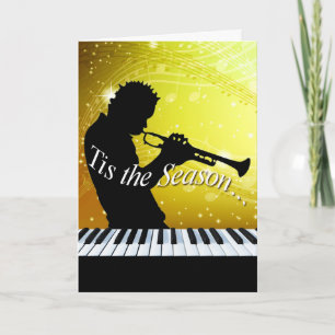 Jazz Horn Player Tis the Season yellow Holiday Card