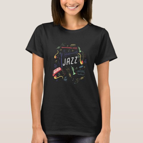 Jazz Instruments Club Collage Saxophone Trumpet Pi T_Shirt