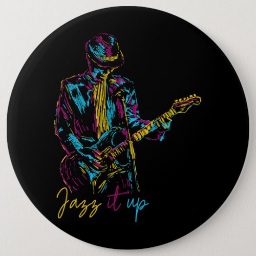Jazz it Up Abstract graphic Guitar Player Christma Button