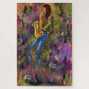 Jazz Lady Saxophone Player Dance Music Soul Sound  Jigsaw Puzzle