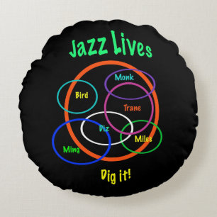 Jazz Lives Round Throw Pillow