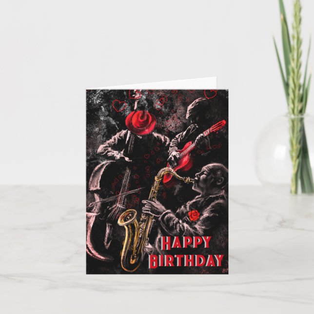 Jazz Music Band Birthday Card - Customizable (Front)