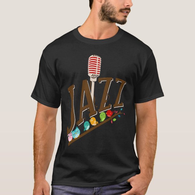 jazz music instrument microphone birds singing T-Shirt (Front)