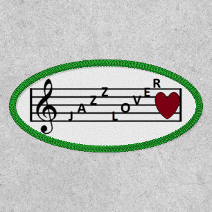 Jazz Music Lover Oval 4" x 2" Oval, Iron-On Patch