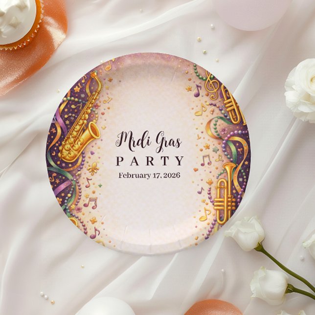 Jazz Music Mardi Gras Masquerade Paper Plates (Creator Uploaded)