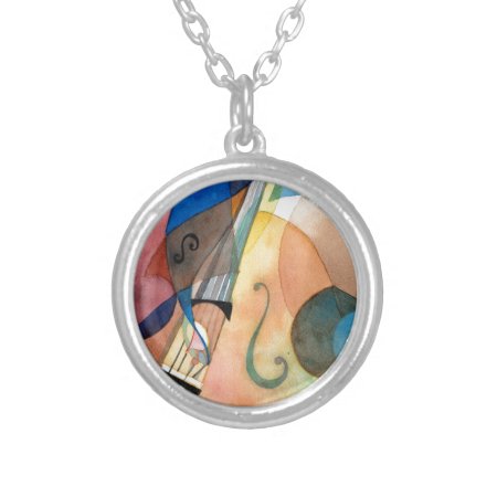 Jazz Music Painting "bassline" Silver Plated Necklace