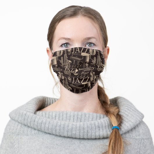 Jazz Music Pattern Adult Cloth Face Mask (Worn)