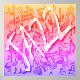 Jazz Music Pattern Dancing Swirling Notes Colorful Poster