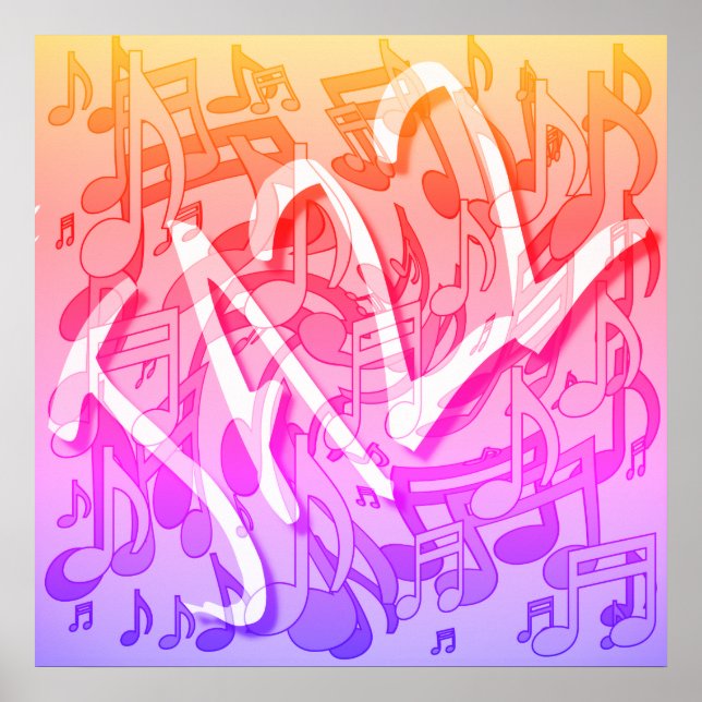 Jazz Music Pattern Dancing Swirling Notes Colorful Poster (Front)