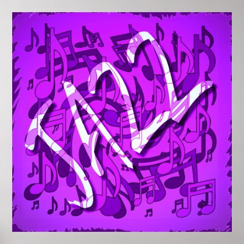 Jazz Music Pattern Dancing Swirling Notes Violet Poster