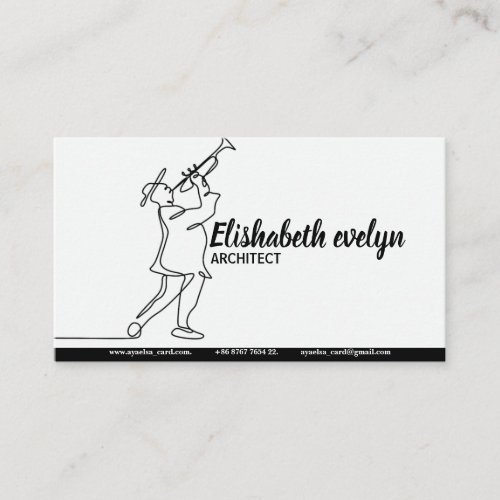 Jazz Music Player With Flute Single One Line Art Business Card