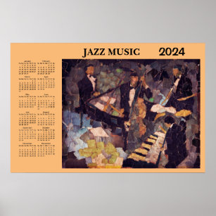 Piano Keyboard 2024 Calendar Poster, Zazzle