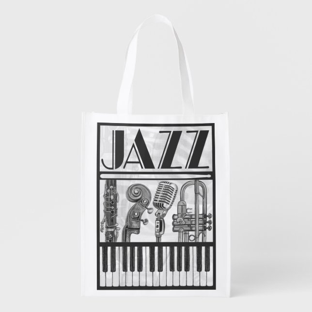 Jazz Music Reusable Grocery Bag (Front)