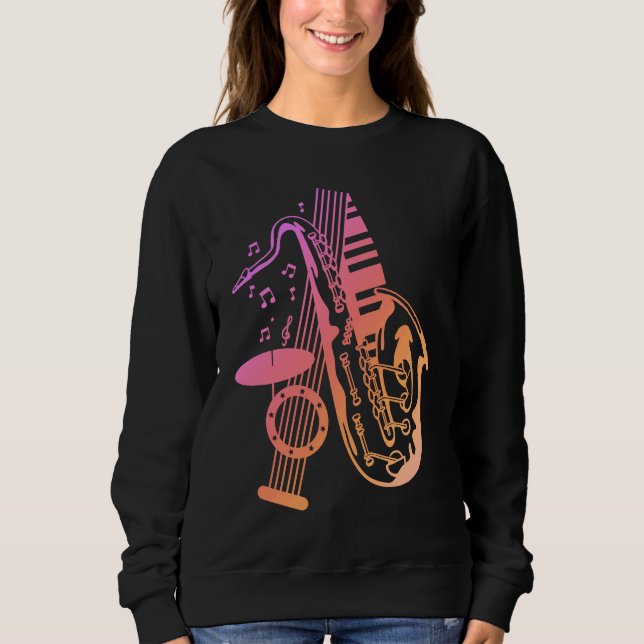 Jazz Music Saxophone Piano Drums Musician Sweatshirt (Front)