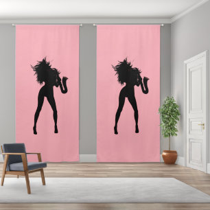 Jazz Music Saxophone Player Woman Custom Color Red Blackout Curtains