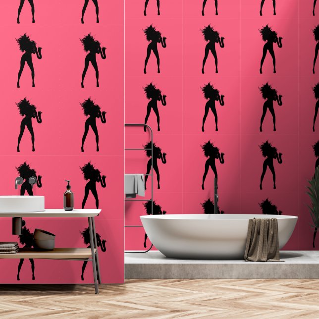 Jazz Music Saxophone Player Woman Custom Color Red Wallpaper (Bathroom)